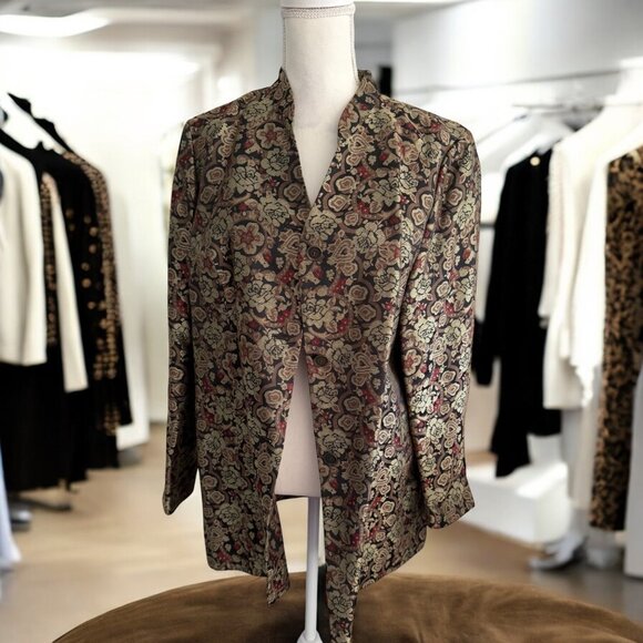 AMBER SUN Multicolor Brocade Rose Print Blazer Jacket Size Large - Picture 5 of 10
